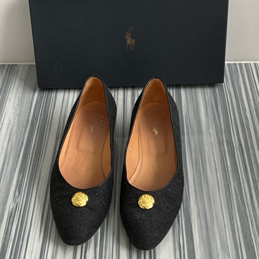 Ralph Lauren Grey Flats with Gold Button
